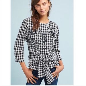 Anthropologie - gingham embroidered top